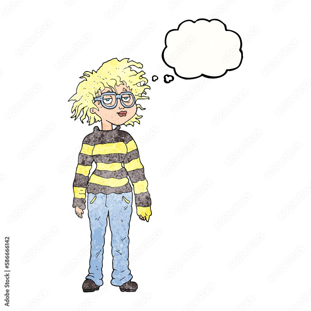 thought bubble textured cartoon geeky girl thought bubble textured cartoon geeky girl