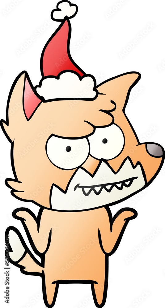 gradient cartoon of a grinning fox wearing santa hat gradient cartoon of a grinning fox wearing santa hat
