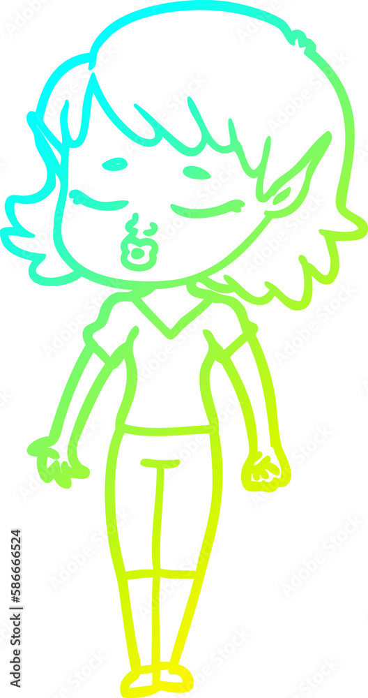 cold gradient line drawing pretty cartoon elf girl cold gradient line drawing pretty cartoon elf girl