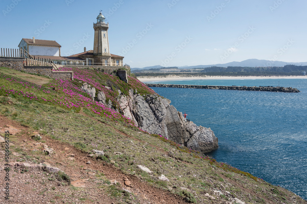 Asturias, lighthouse of San Juan, Aviles, Cantabrian sea, springtime 