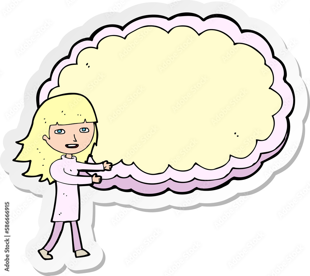 sticker of a cartoon girl with cloud text space sticker of a cartoon girl with cloud text space