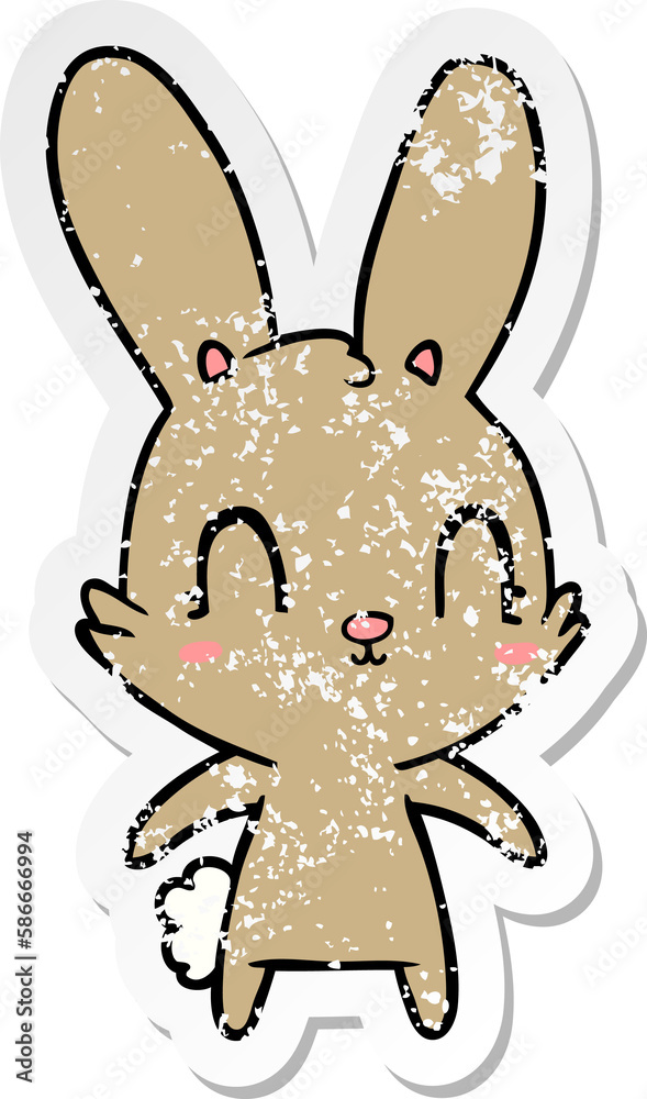 distressed sticker of a cute cartoon rabbit