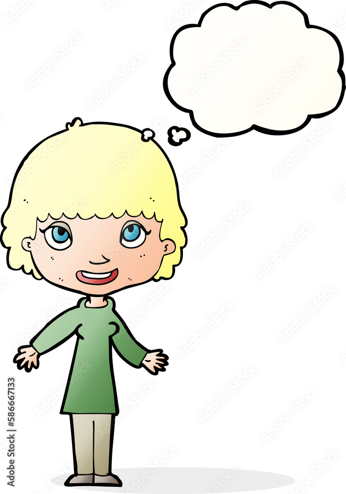 cartoon happy woman with thought bubble cartoon happy woman with thought bubble