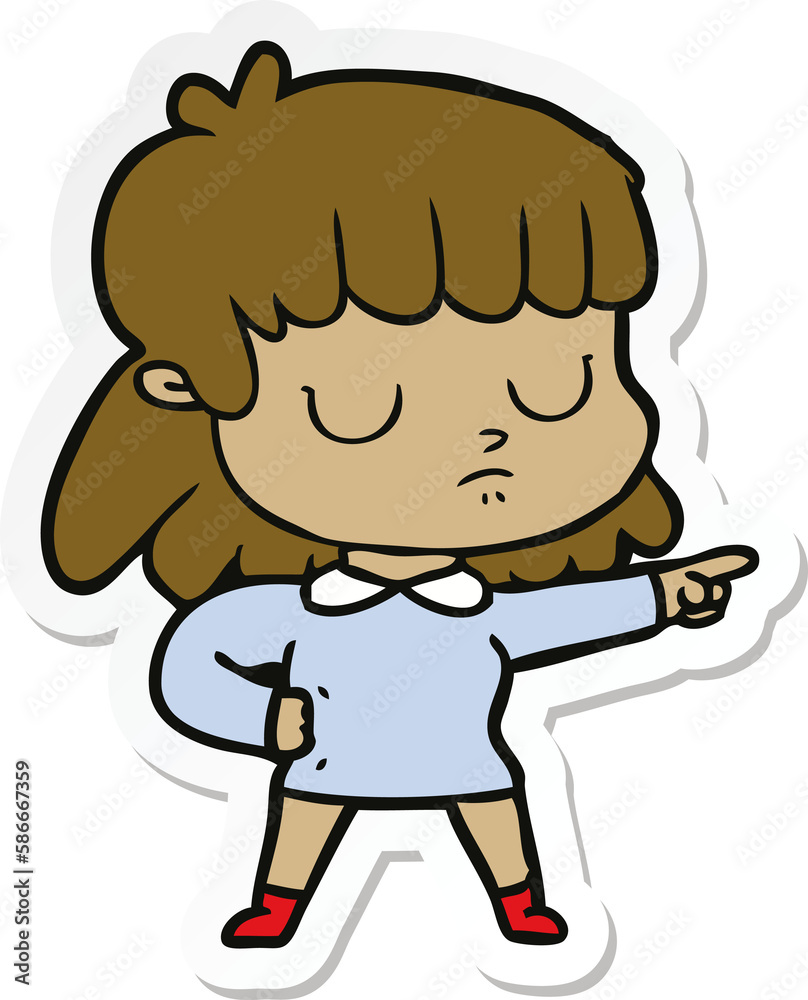 sticker of a cartoon indifferent woman accusing
