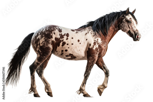 an isolated paint quarter horse running, side view portrait, equestrian-themed photorealistic illustration on a transparent background cutout in PNG, Generative AI