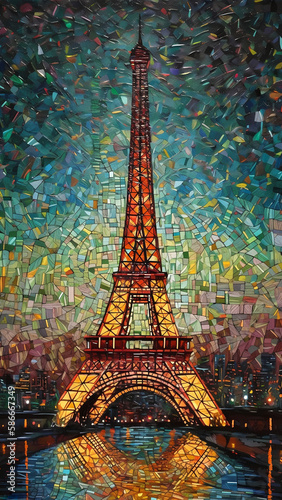 Digital abstract painting of the eiffel tower