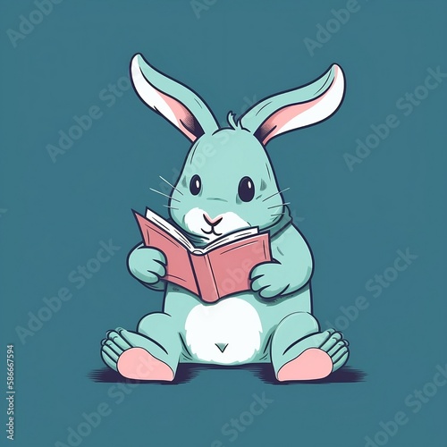 Curious Rabbit Reading a Book  A Charming Illustration