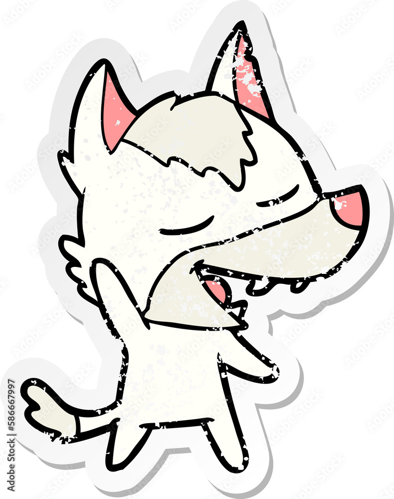 distressed sticker of a cartoon wolf laughing distressed sticker of a cartoon wolf laughing