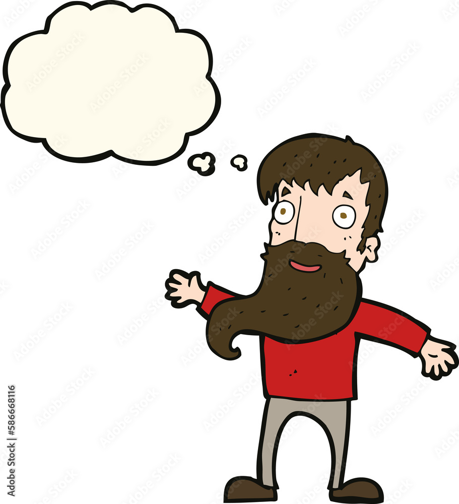 cartoon man with beard waving with thought bubble cartoon man with beard waving with thought bubble