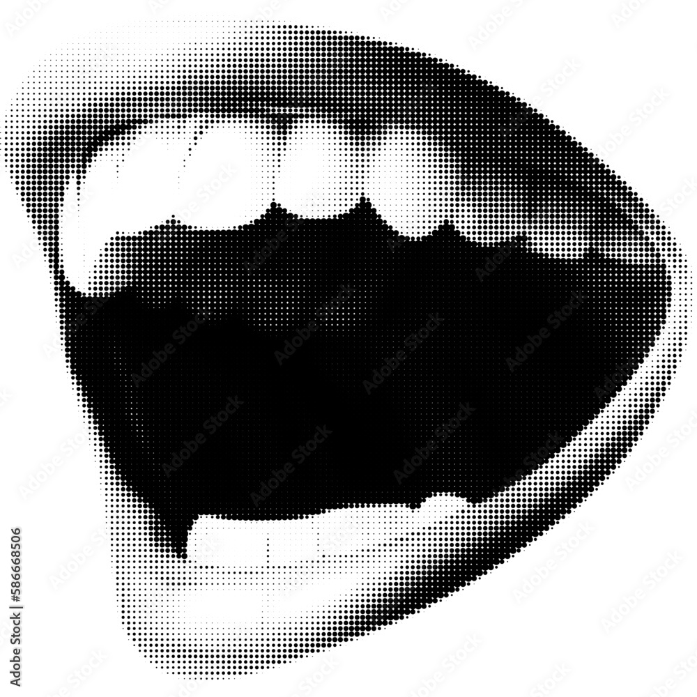 Vetor de Opened woman lips as retro halftone collage elements for mixed