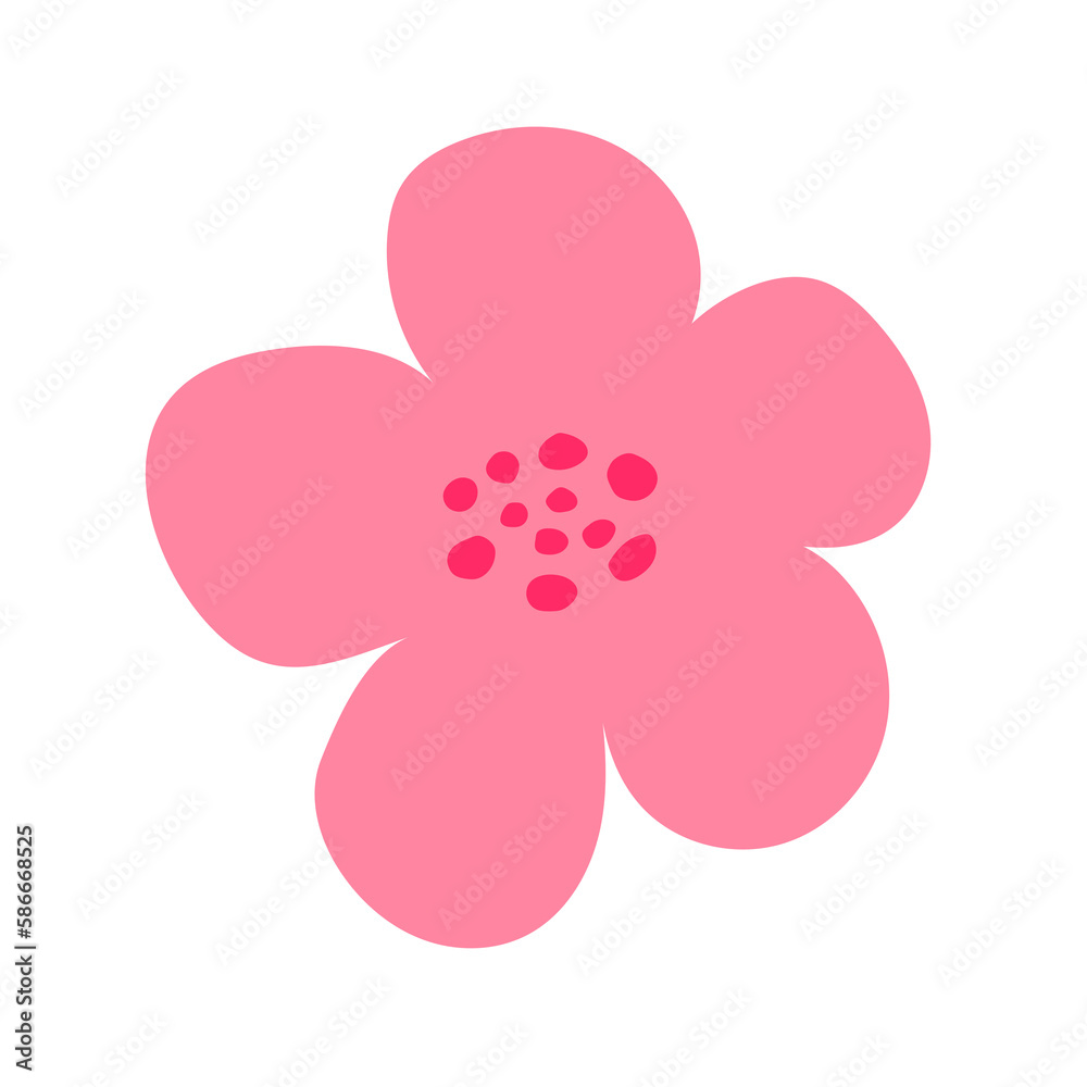 Simple flat floral doodle spring  flowers five petals pink