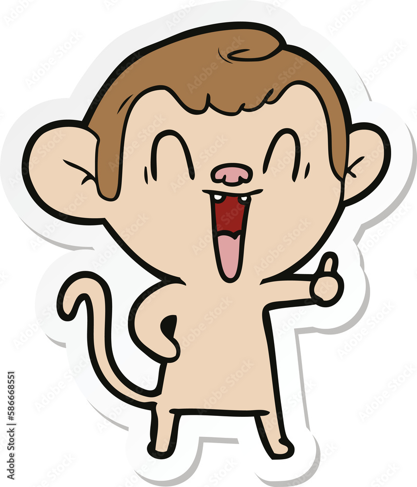 Obraz premium sticker of a cartoon laughing monkey