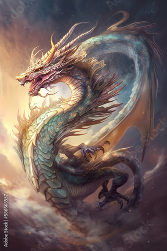 Mythical huge dragon. Concept  signs of the zodiac. AI Generated