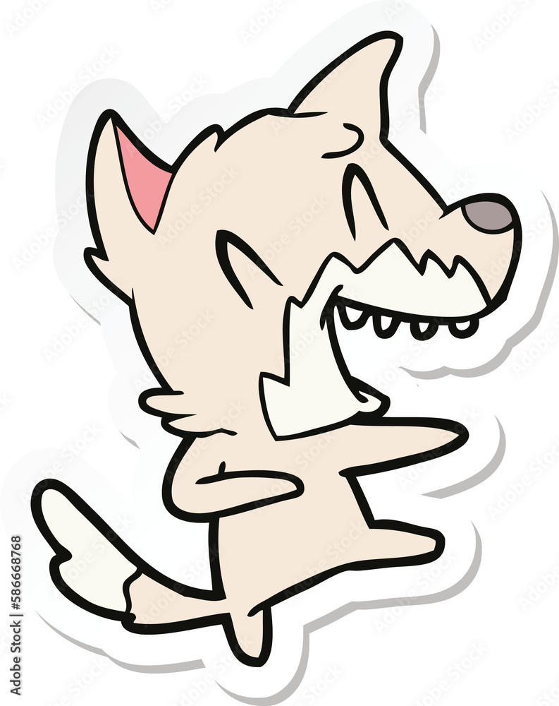 sticker of a laughing fox dancing