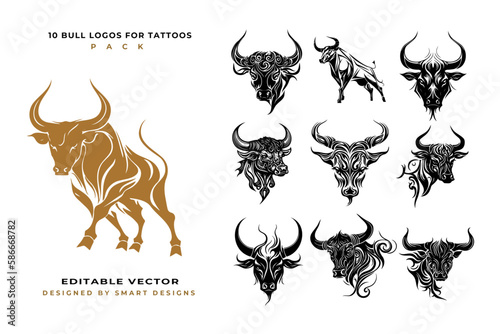Bull Logos for Tattoos Pack x10