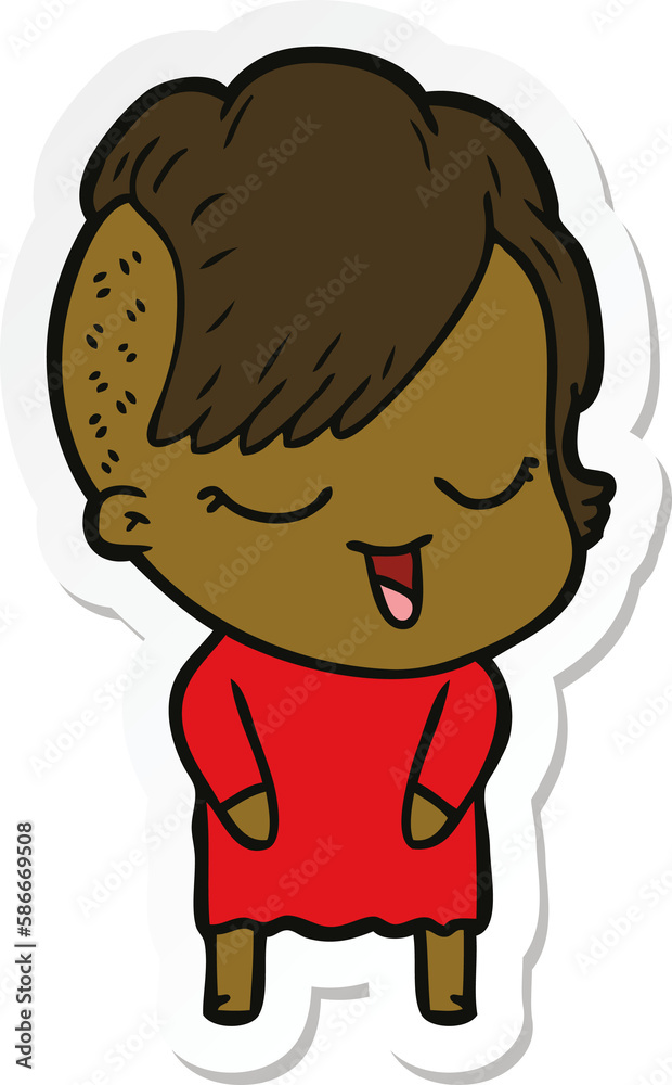 sticker of a happy cartoon girl sticker of a happy cartoon girl