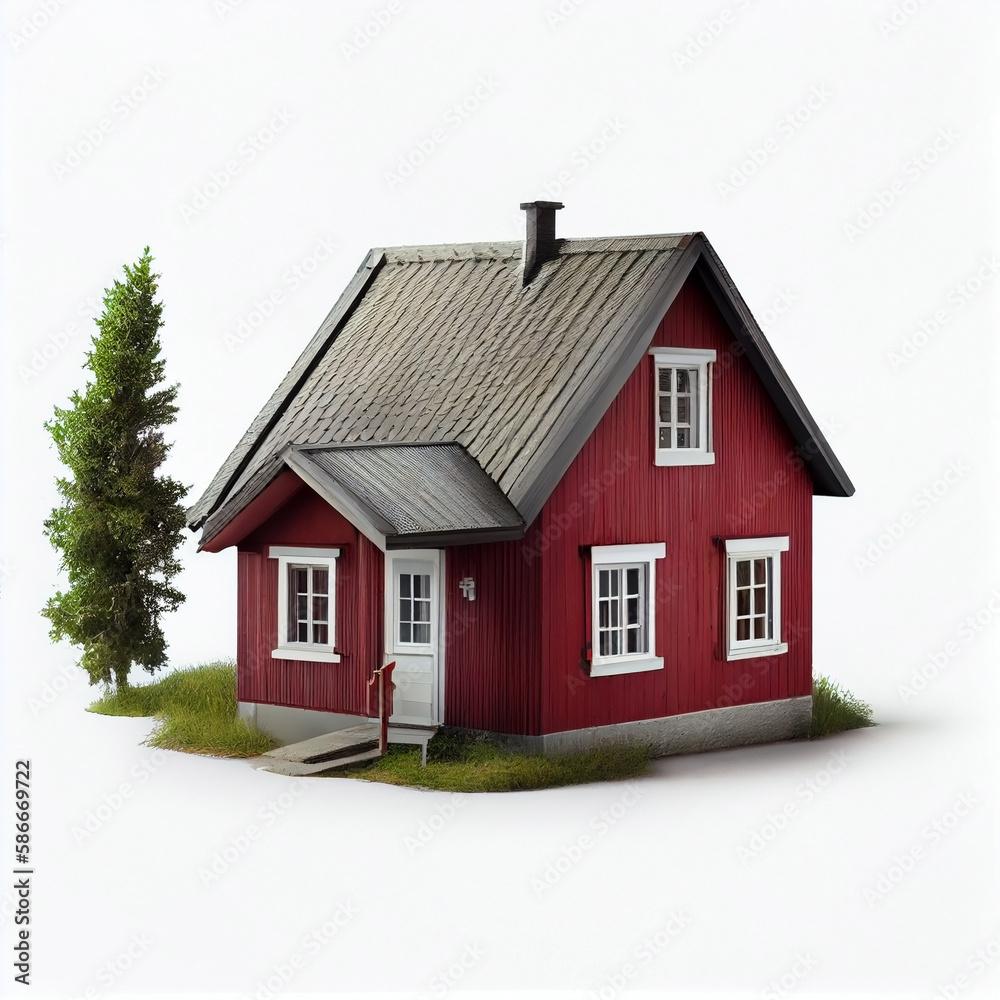 Small private house or cottage on an isolated white background. Generative AI