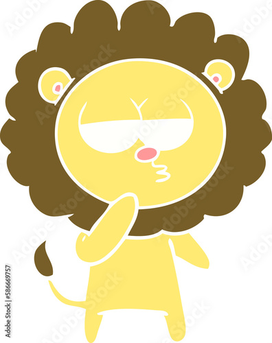 flat color style cartoon tired lion