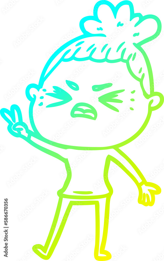 Obraz premium cold gradient line drawing cartoon angry woman