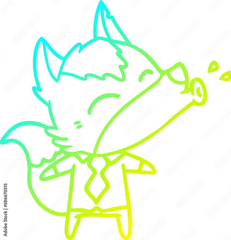 Fototapeta premium cold gradient line drawing howling wolf boss cartoon