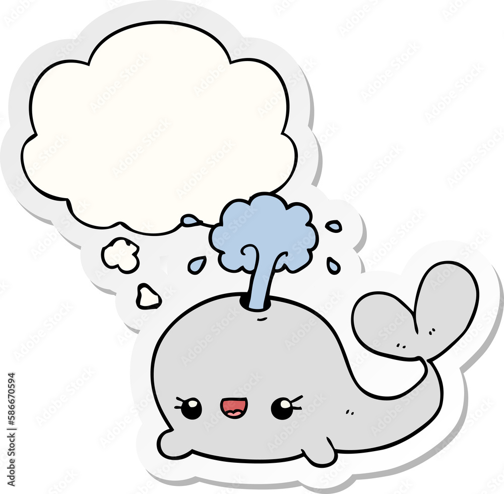 cute cartoon whale and thought bubble as a printed sticker cute cartoon whale and thought bubble as a printed sticker