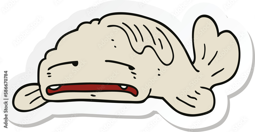 sticker of a cartoon sad old fish sticker of a cartoon sad old fish