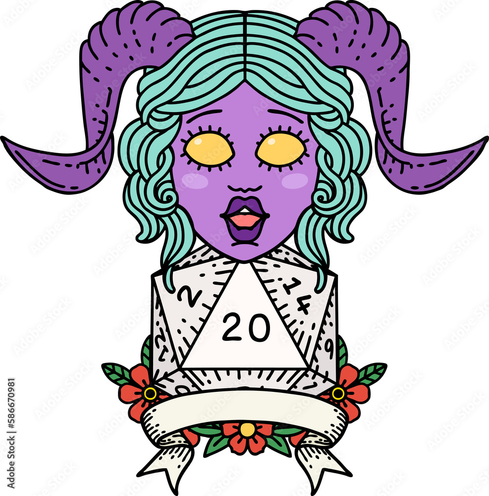 tiefling with natural 20 D20 roll illustration tiefling with natural 20 D20 roll illustration