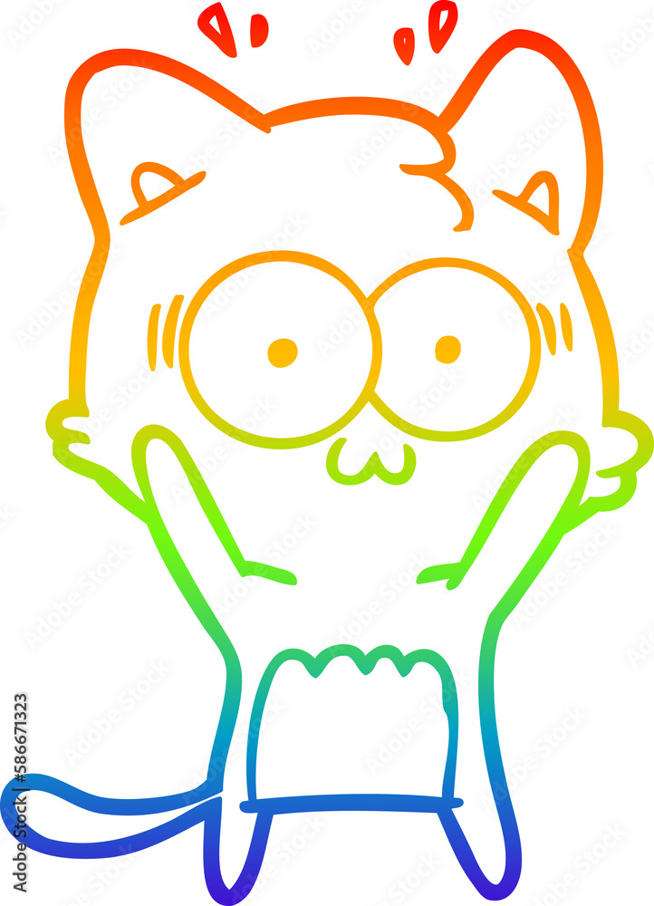 Obraz premium rainbow gradient line drawing cartoon surprised cat