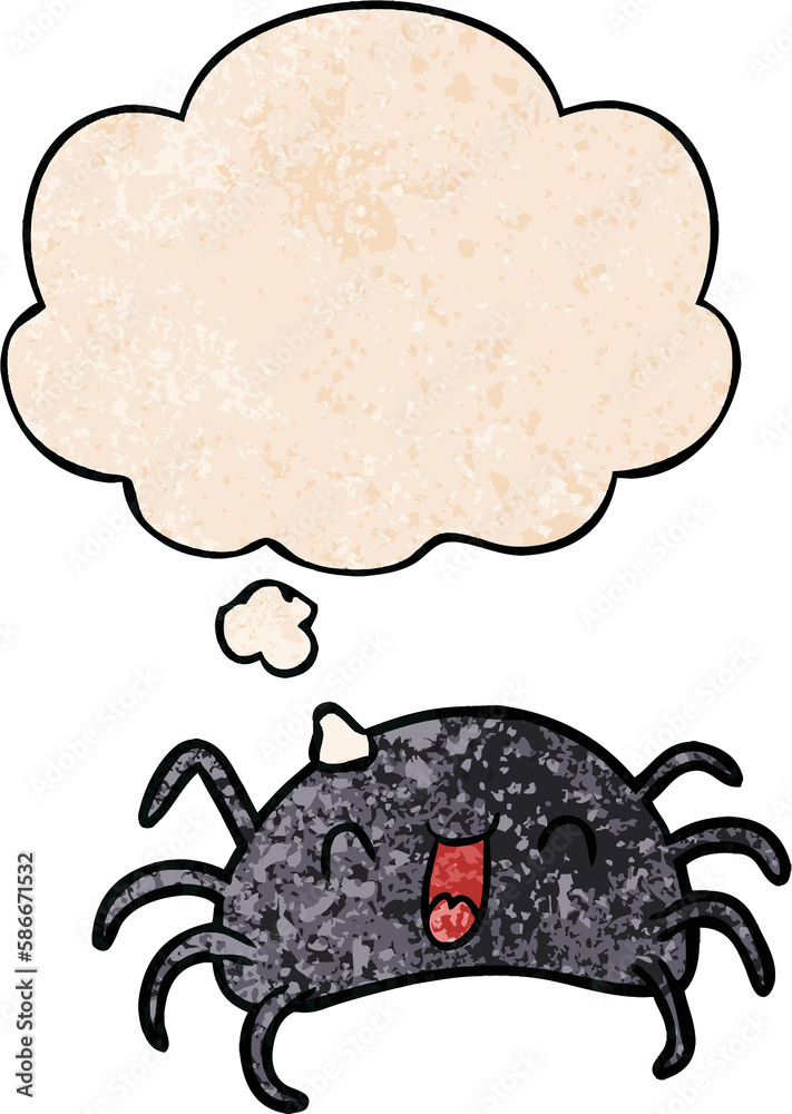 cartoon spider and thought bubble in grunge texture pattern style cartoon spider and thought bubble in grunge texture pattern style