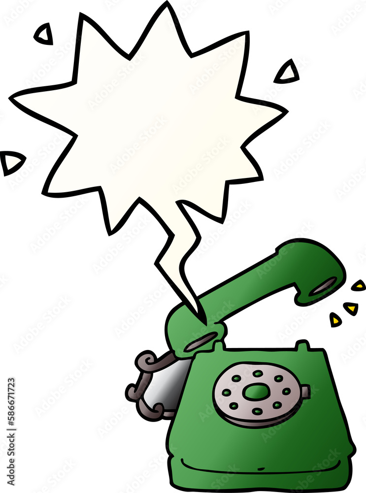 cartoon old telephone and speech bubble in smooth gradient style cartoon old telephone and speech bubble in smooth gradient style