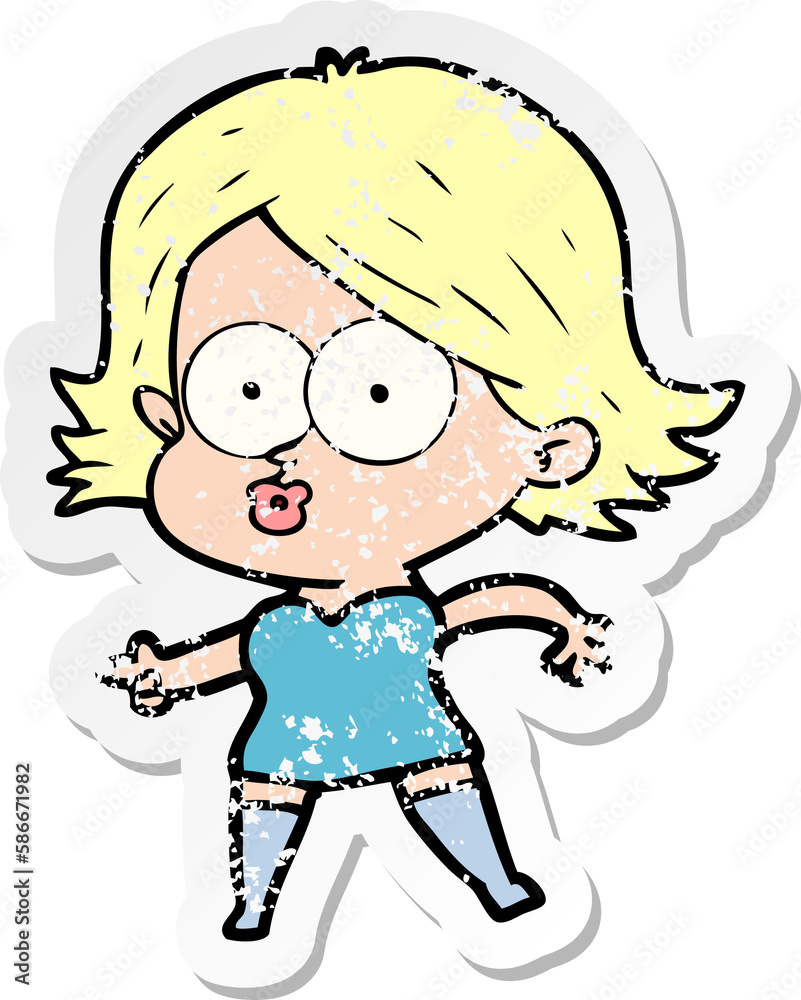 distressed sticker of a cartoon girl pouting distressed sticker of a cartoon girl pouting