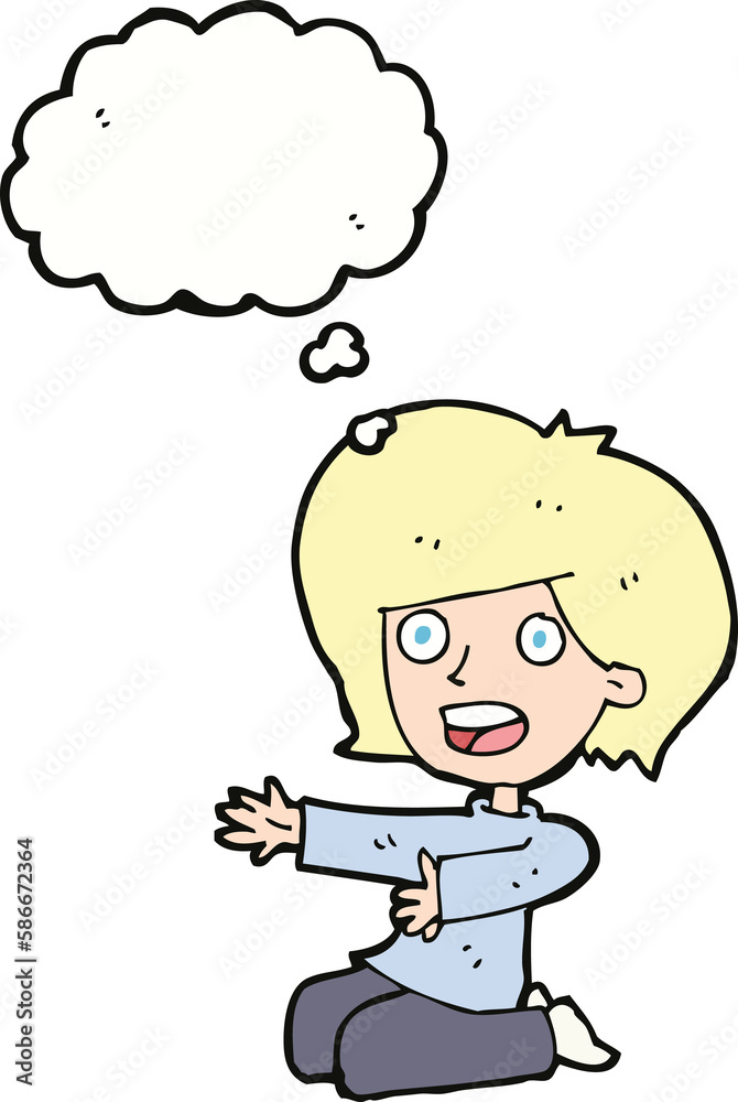 cartoon shocked woman on knees with thought bubble cartoon shocked woman on knees with thought bubble