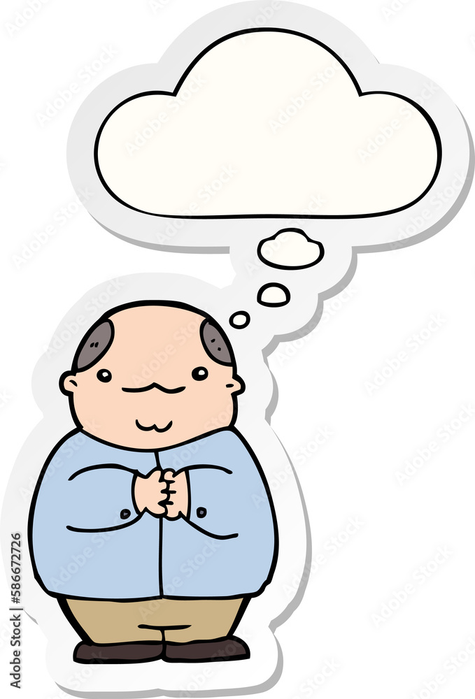 cartoon balding man and thought bubble as a printed sticker cartoon balding man and thought bubble as a printed sticker