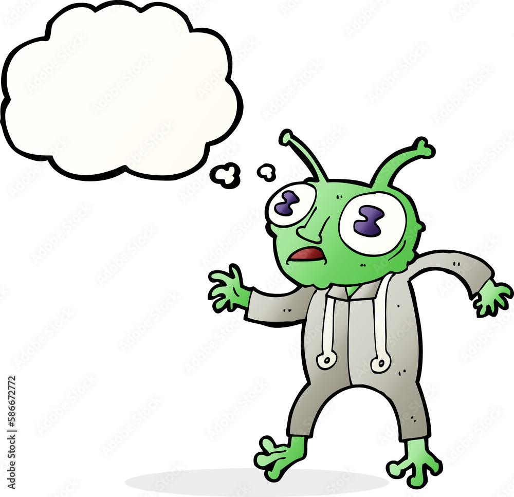 cartoon alien spaceman with thought bubble cartoon alien spaceman with thought bubble