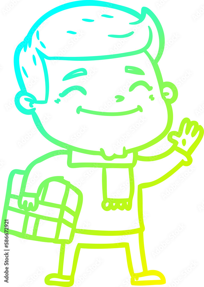 cold gradient line drawing happy cartoon man