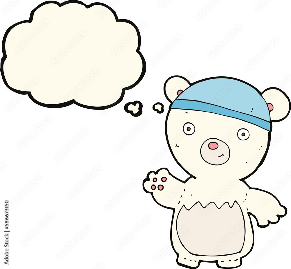 cartoon polar bear wearing hat with thought bubble cartoon polar bear wearing hat with thought bubble