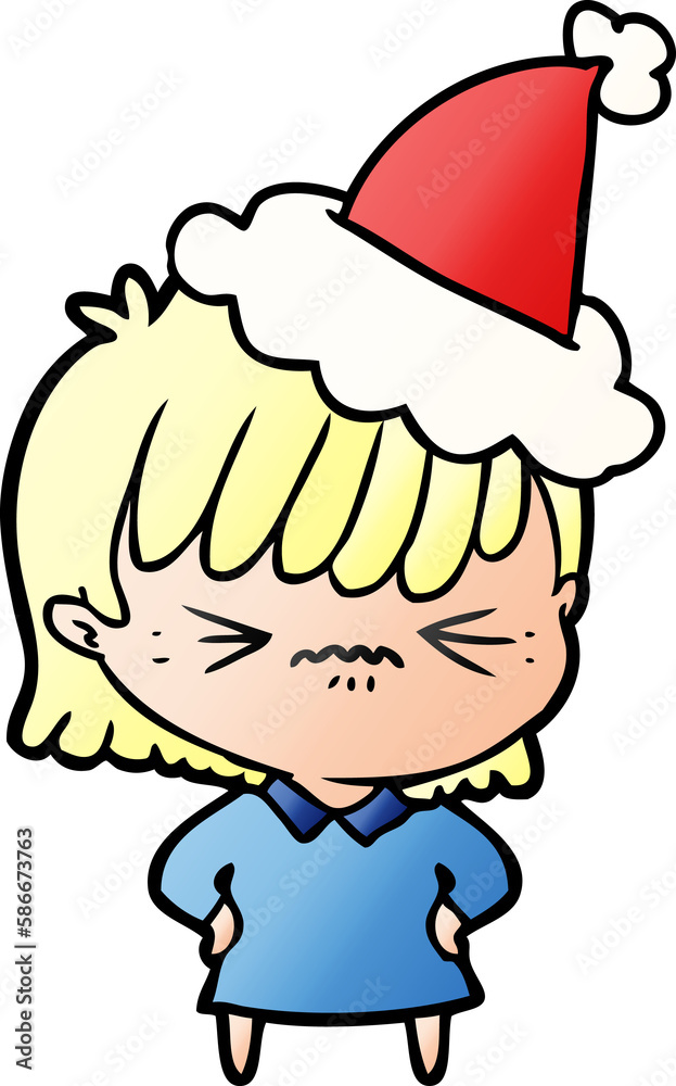 annoyed gradient cartoon of a girl wearing santa hat annoyed gradient cartoon of a girl wearing santa hat