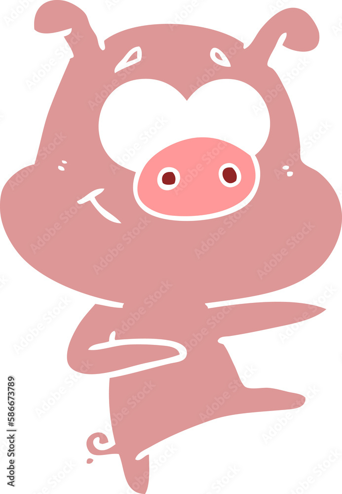 flat color style cartoon pig pointing flat color style cartoon pig pointing