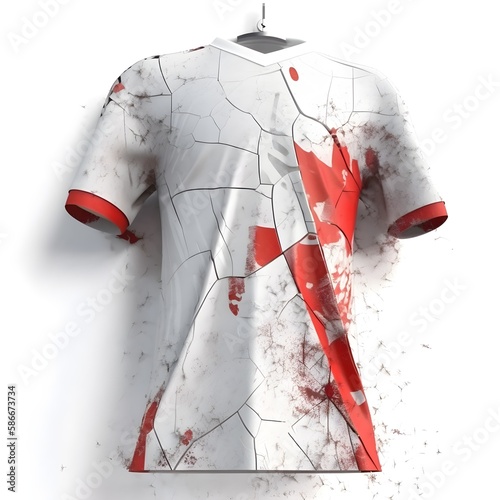 Digital art of a football jersey, textured, and colourful on white background. Generative AI. photo