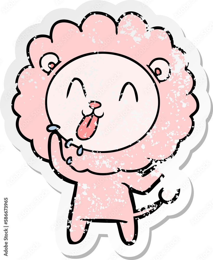 distressed sticker of a happy cartoon lion distressed sticker of a happy cartoon lion