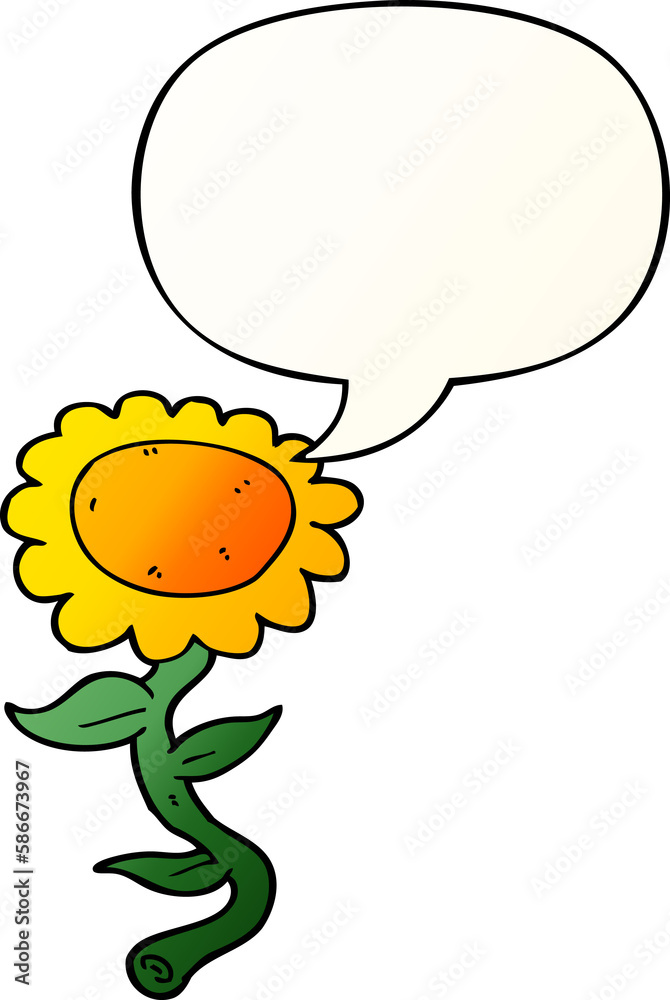 cartoon sunflower and speech bubble in smooth gradient style cartoon sunflower and speech bubble in smooth gradient style
