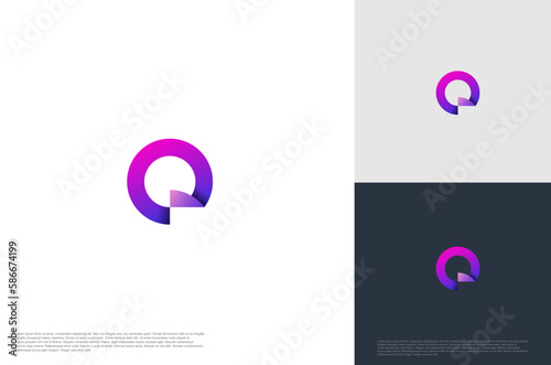 initial letter Q with folded gradient design. Vector illustration