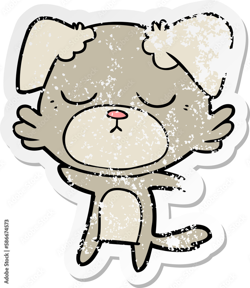 distressed sticker of a cute cartoon dog distressed sticker of a cute cartoon dog