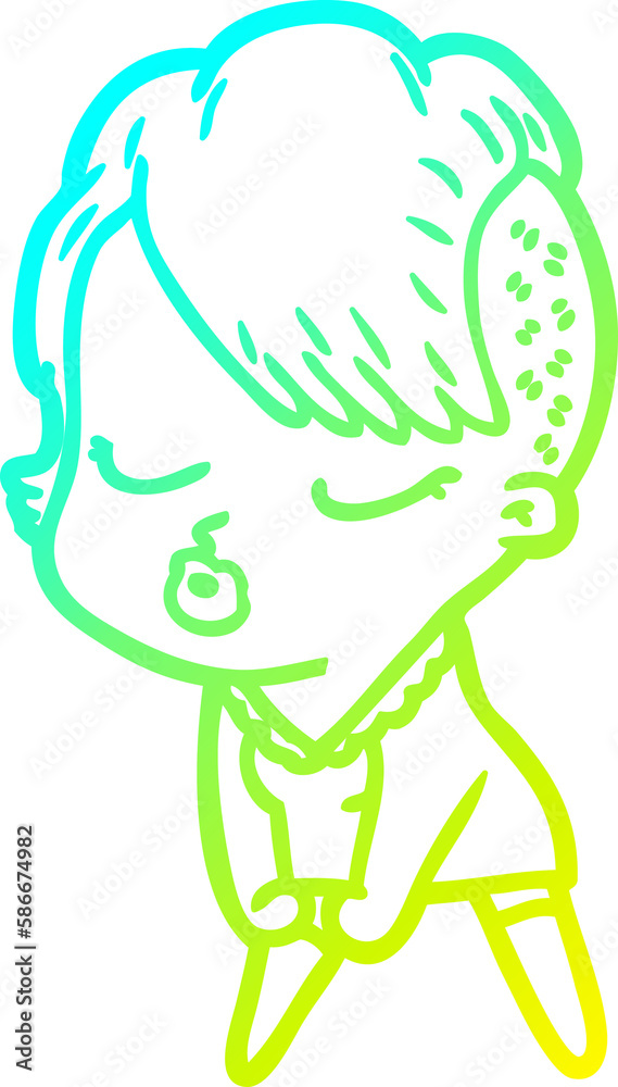 cold gradient line drawing cartoon pretty hipster girl