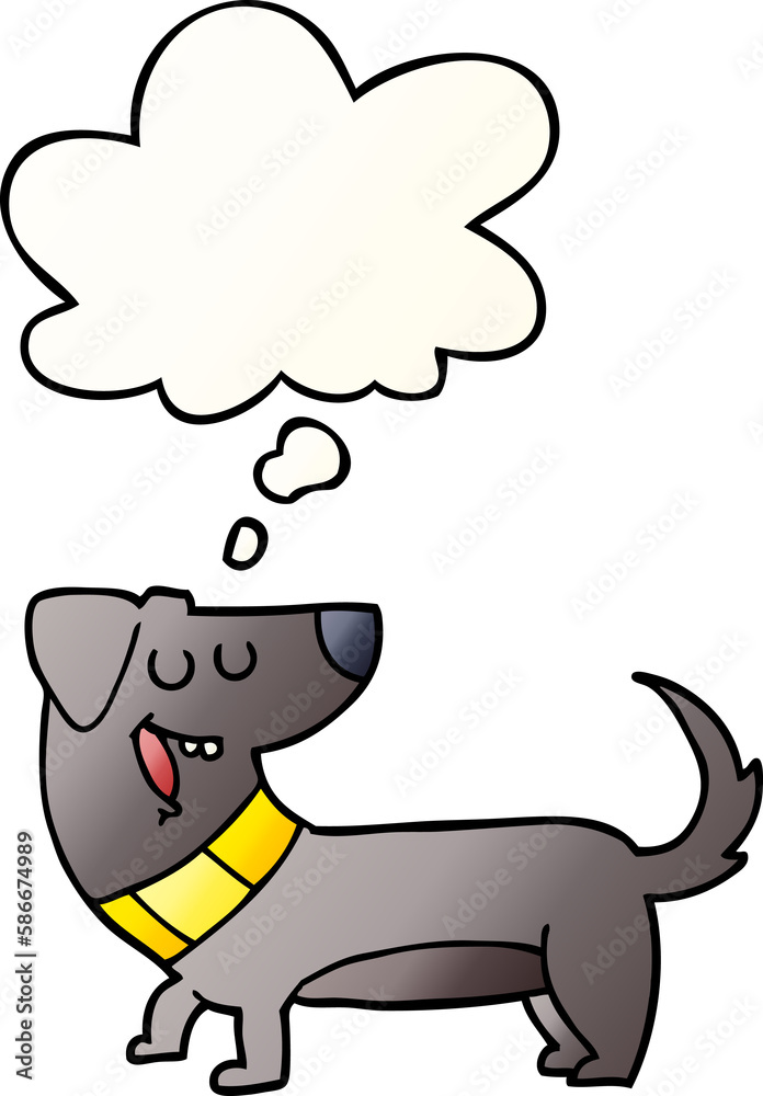 cartoon dog and thought bubble in smooth gradient style