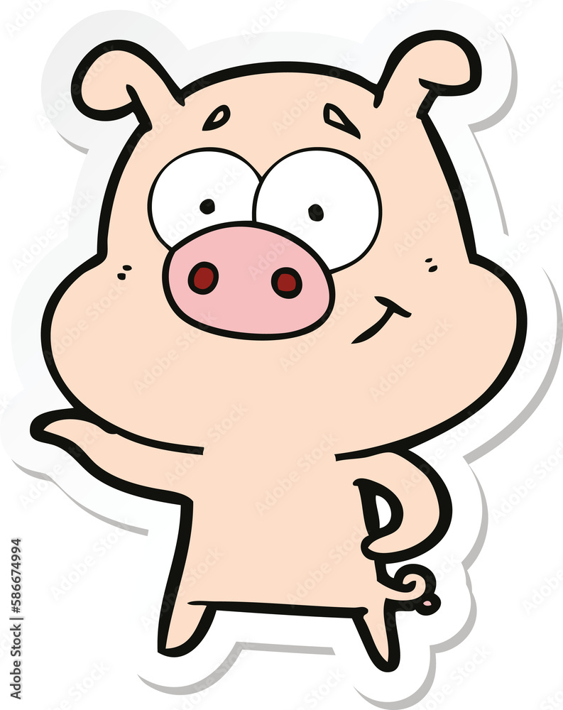 sticker of a cartoon pig pointing sticker of a cartoon pig pointing