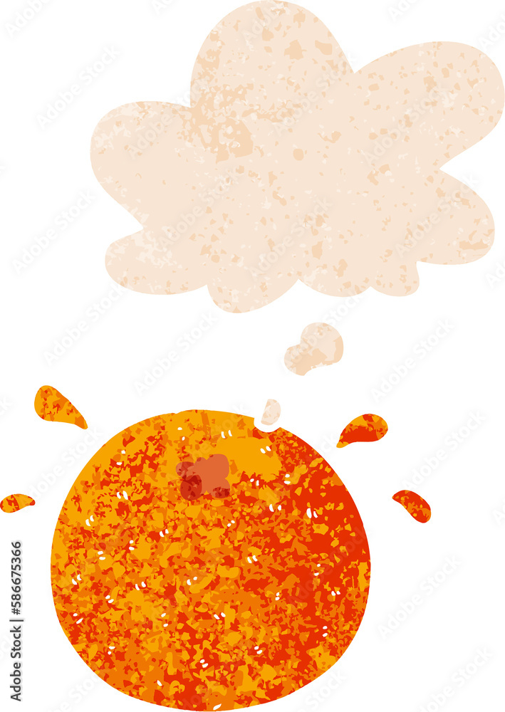 cartoon orange and thought bubble in retro textured style cartoon orange and thought bubble in retro textured style