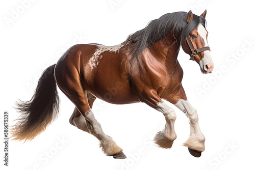 an isolated brown palomino horse running  jumping  side view portrait  equestrian-themed photorealistic illustration on a transparent background cutout in PNG  Generative AI