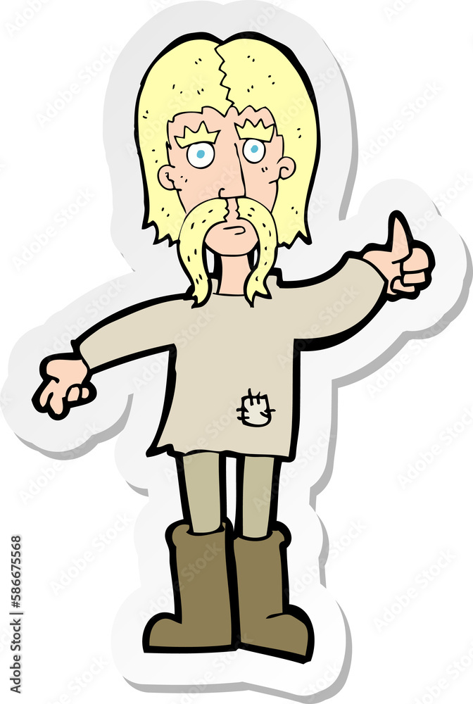 sticker of a cartoon hippie man giving thumbs up symbol