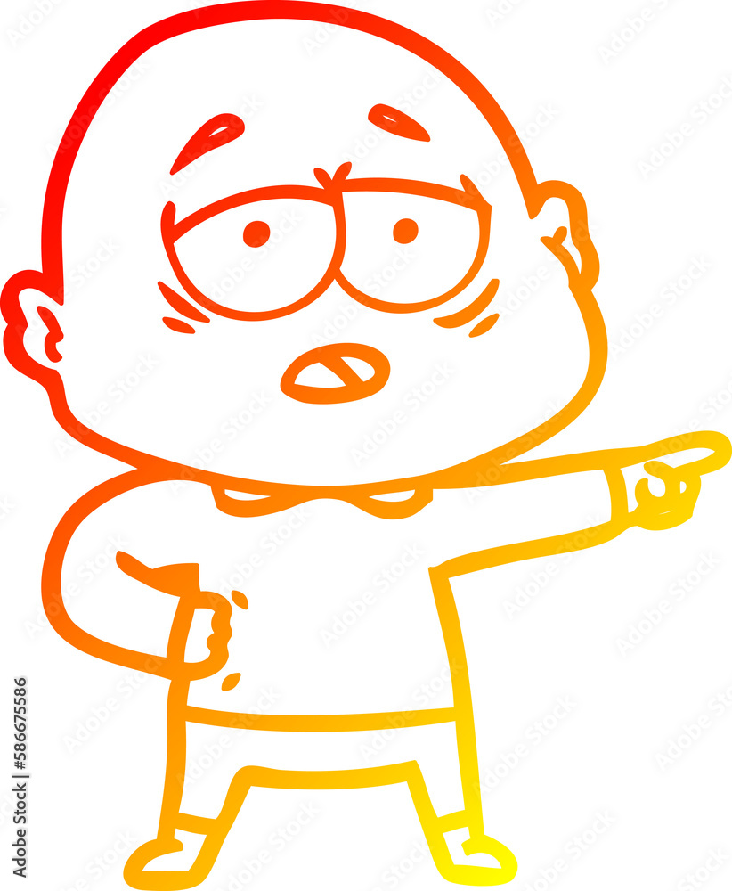 warm gradient line drawing cartoon tired bald man